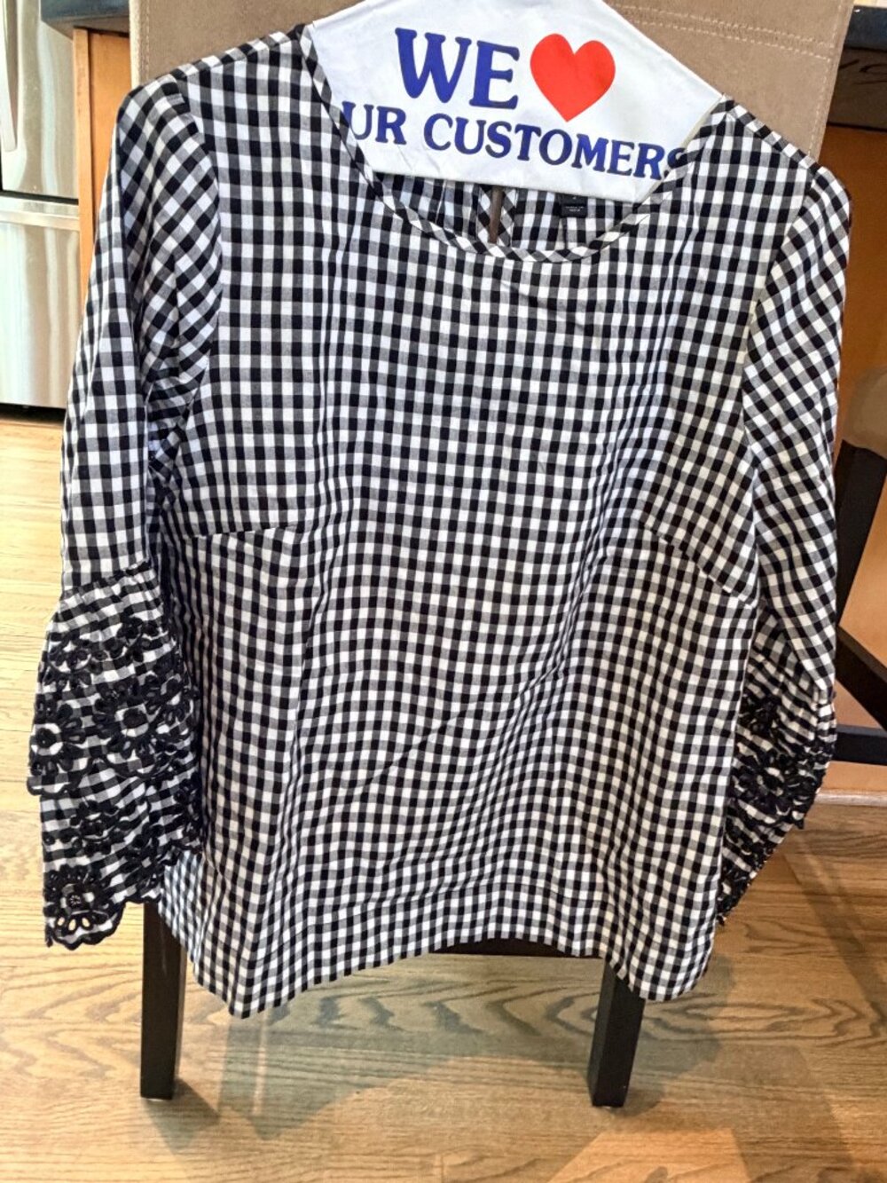 EUC J. Crew Gingham Top Embroidered Bell Sleeve Size 2 - Picture 11 of 11